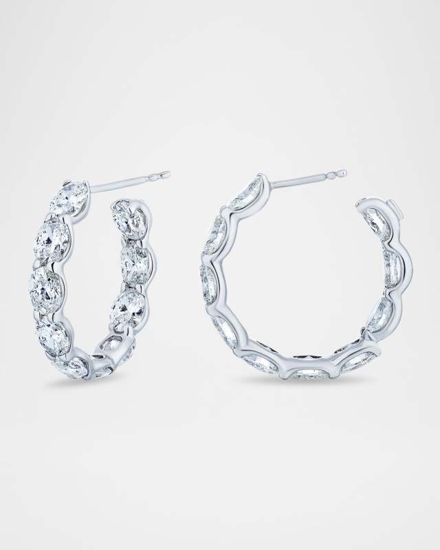 18K White Gold Oval Diamond Hoop Earrings, 8.40tcw